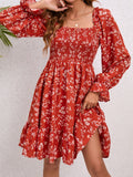 Red Balloon Sleeve Floral Summer Dress