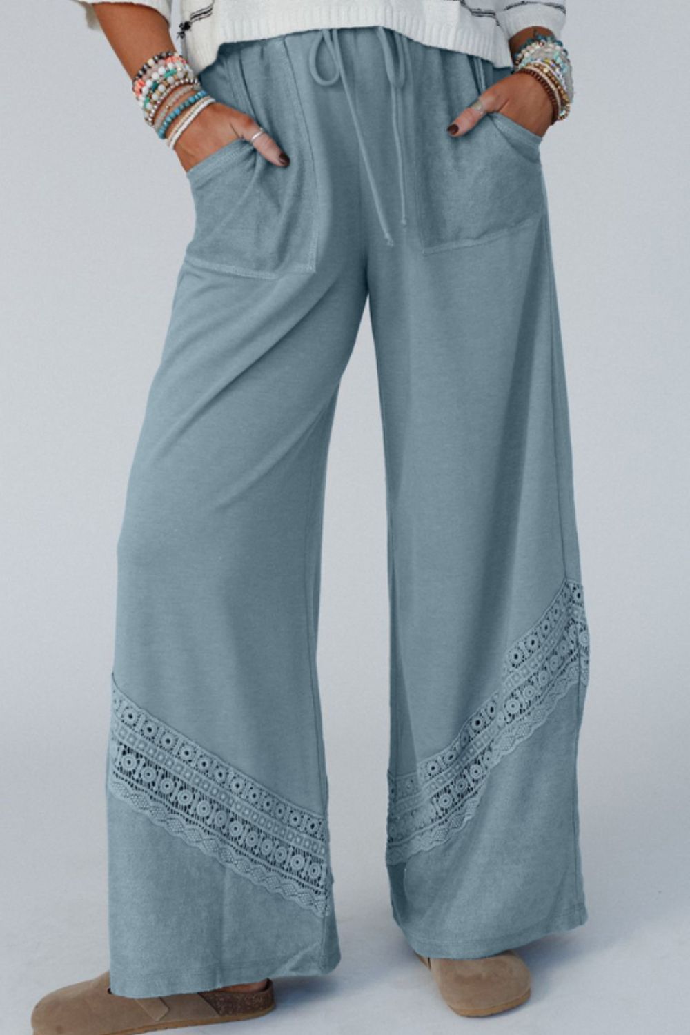 Lace Detail Wide Leg Beach Pants