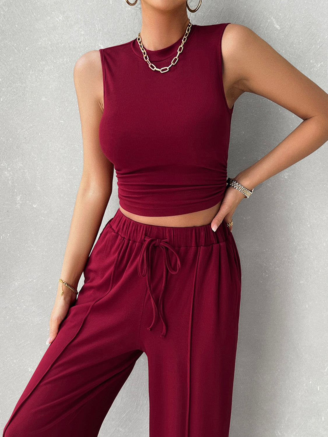 Sleeveless Top and Drawstring Resort Pants Set