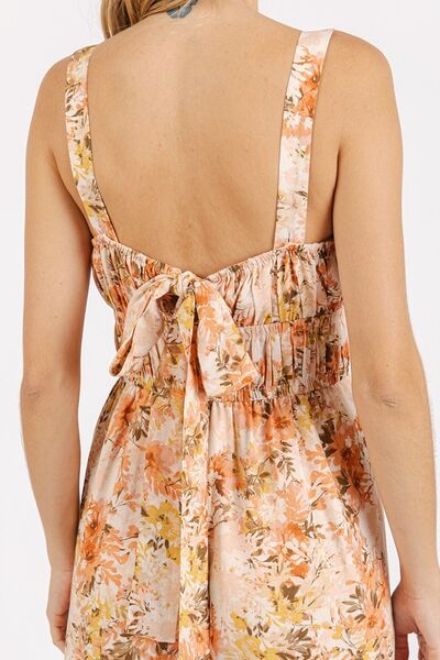 Flower Print Gathered Bust Sleeveless Jumpsuit