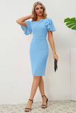 Slit Round Neck Flutter Sleeve Resort Dress