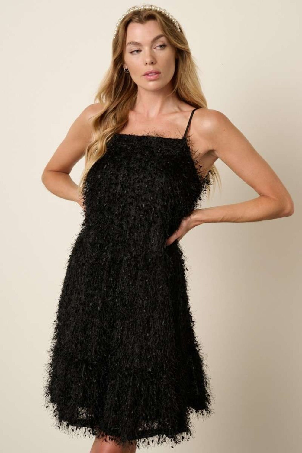 Feather Ruffle Hem Mini Cami Cocktail Dress