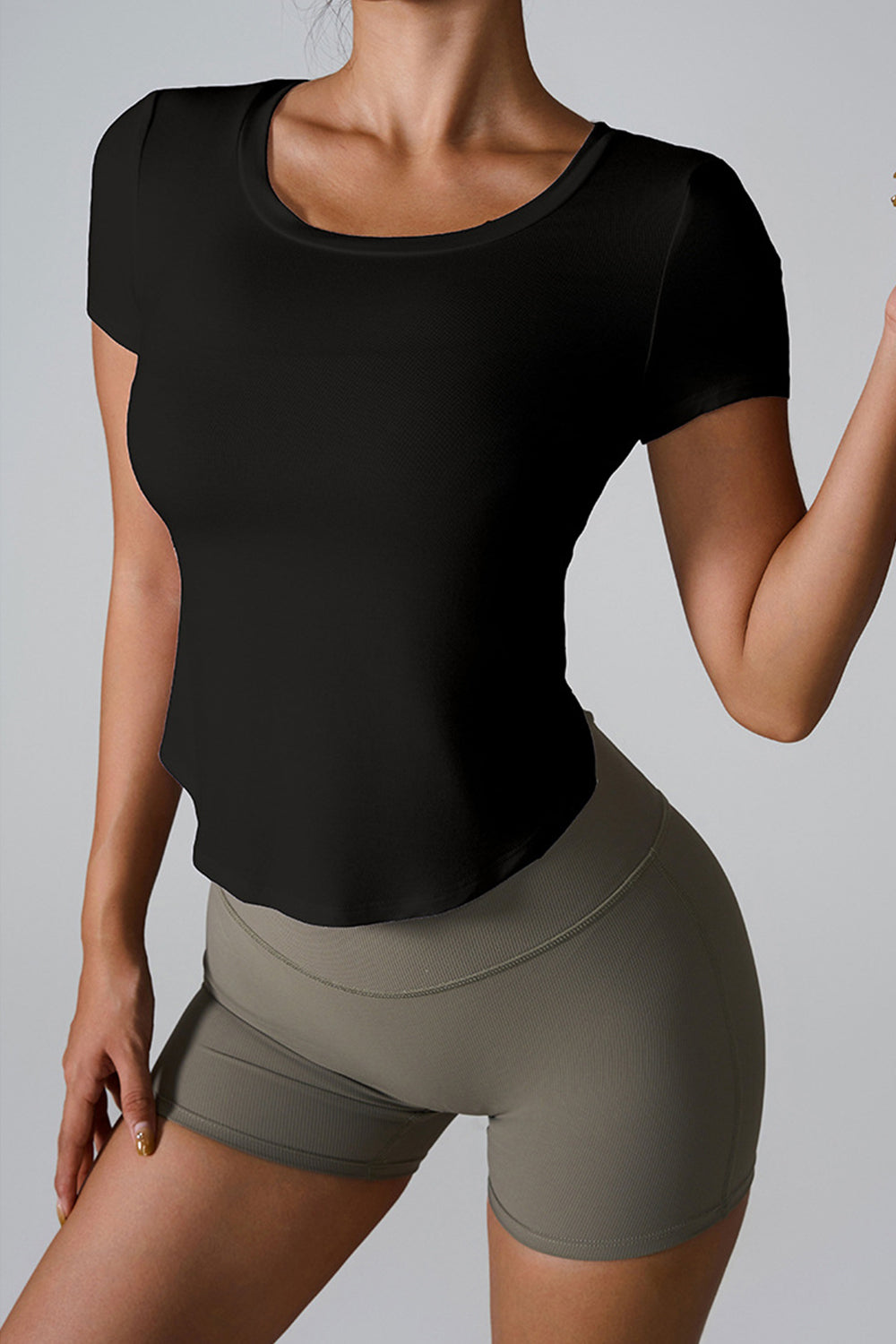 Cutout Round Neck Short Sleeve Yoga Top