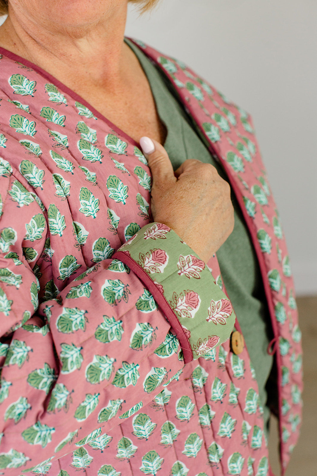 The Emily Plus Size *Reversible* Quilted Jacket in Pistachio Pink