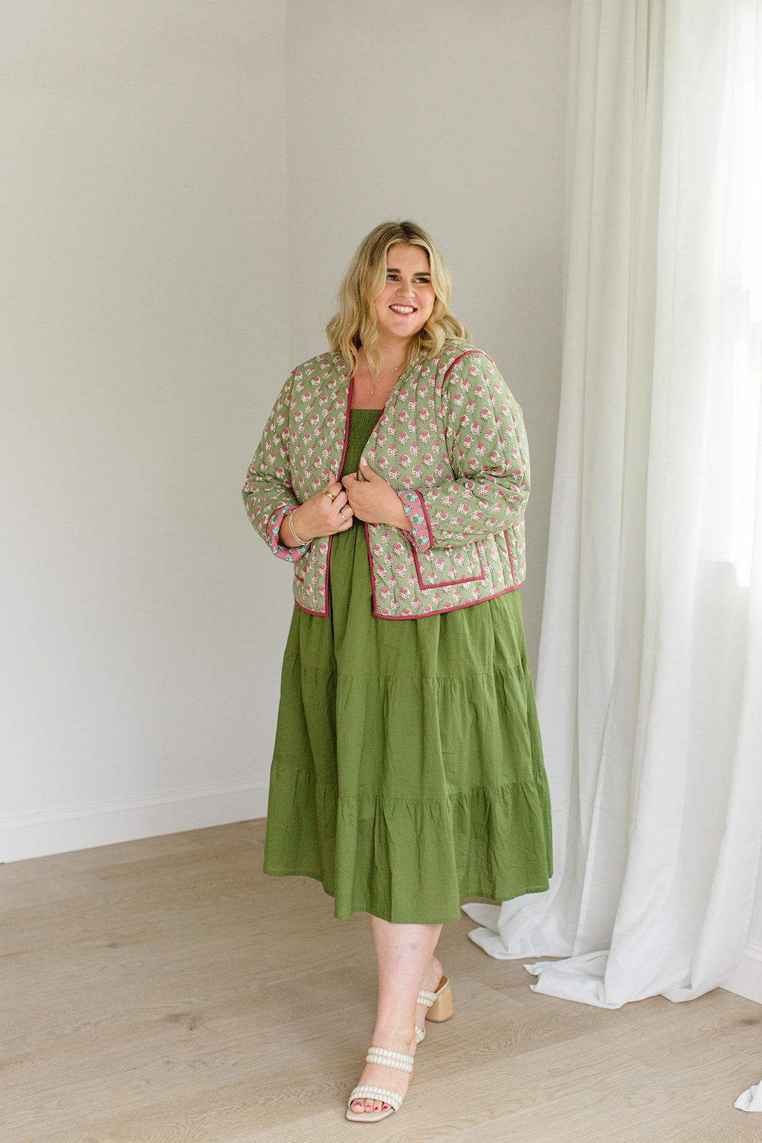 The Emily Plus Size *Reversible* Quilted Jacket in Pistachio Pink