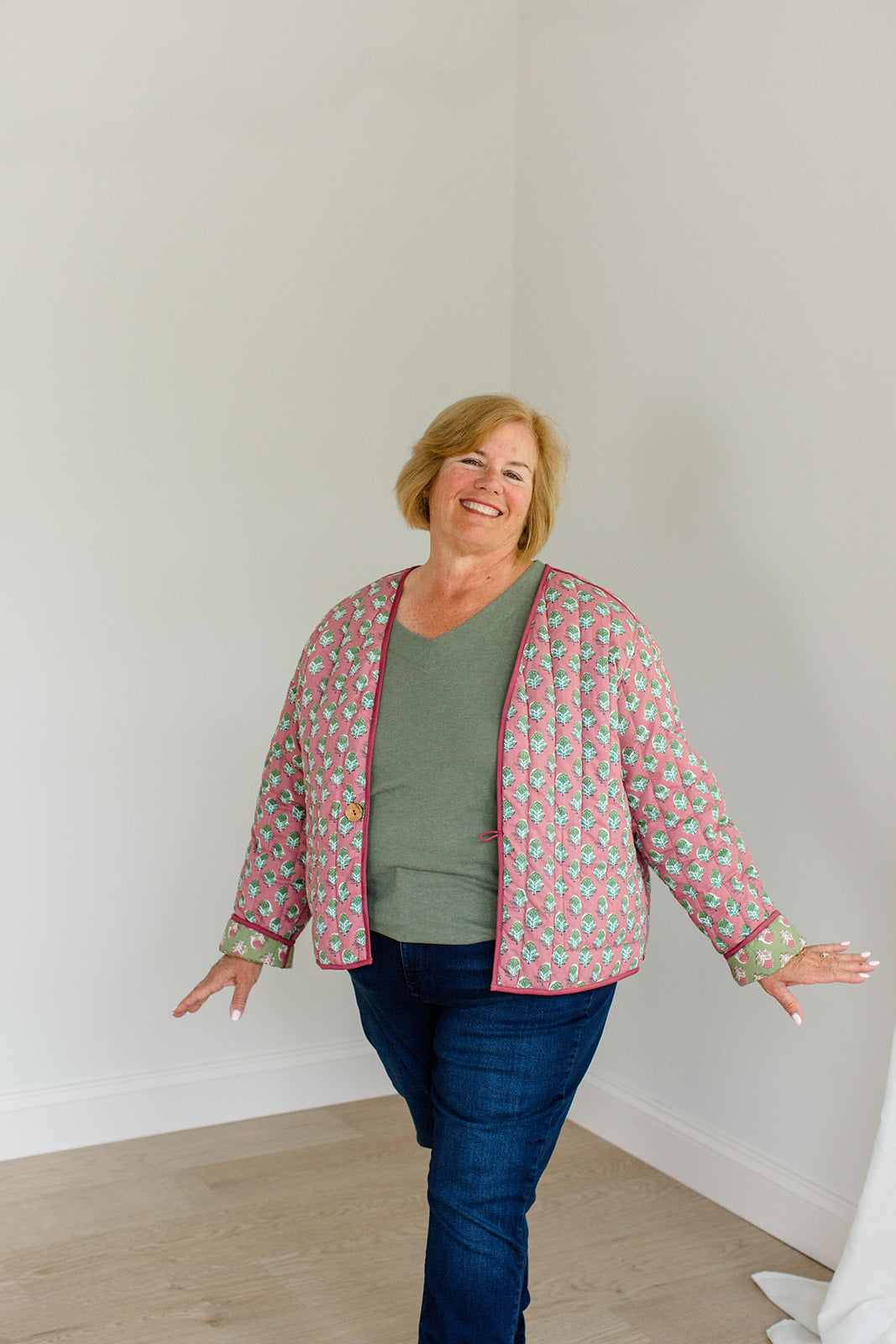 The Emily Plus Size *Reversible* Quilted Jacket in Pistachio Pink