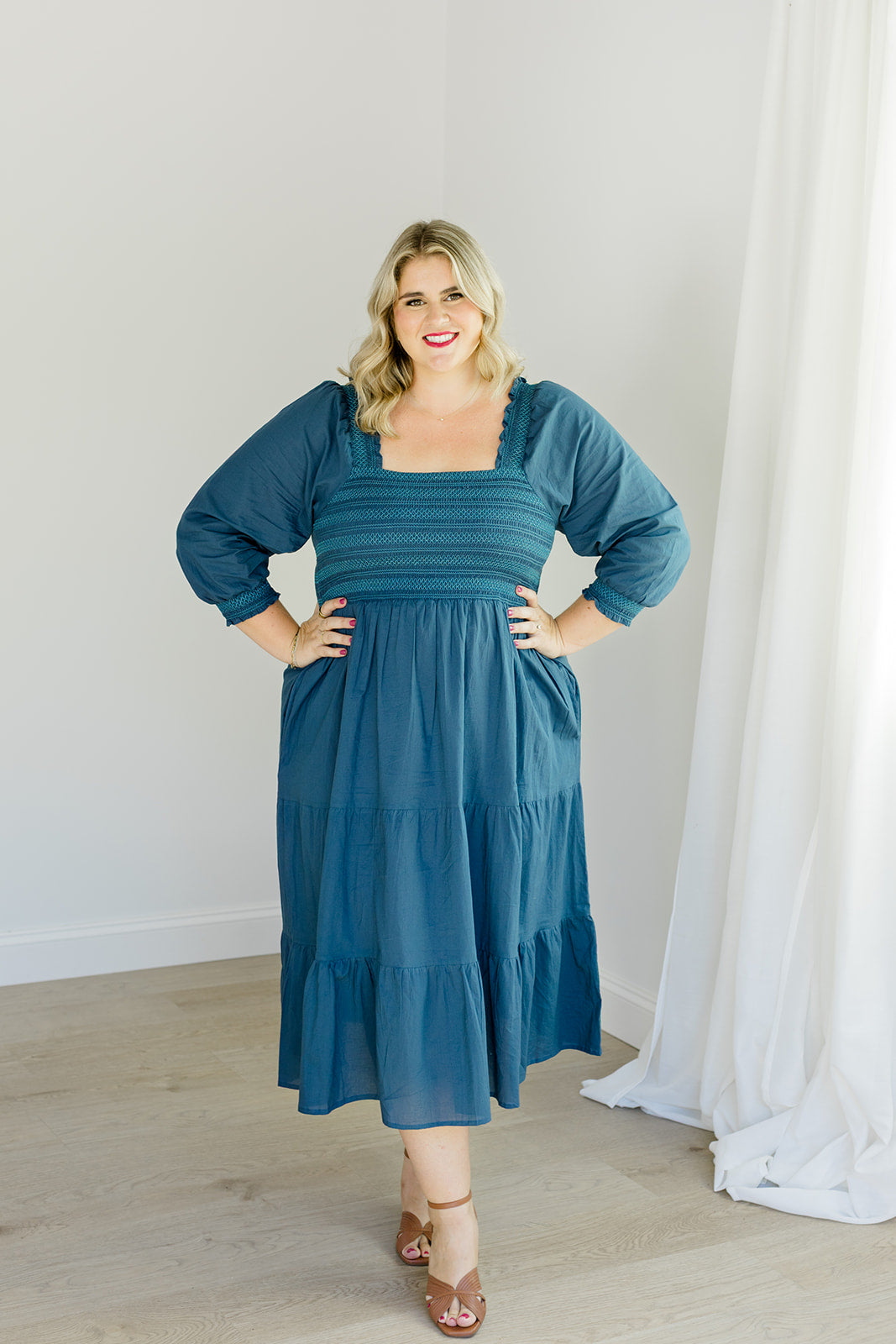The Jenna Midi Dress in Teal Plus Size
