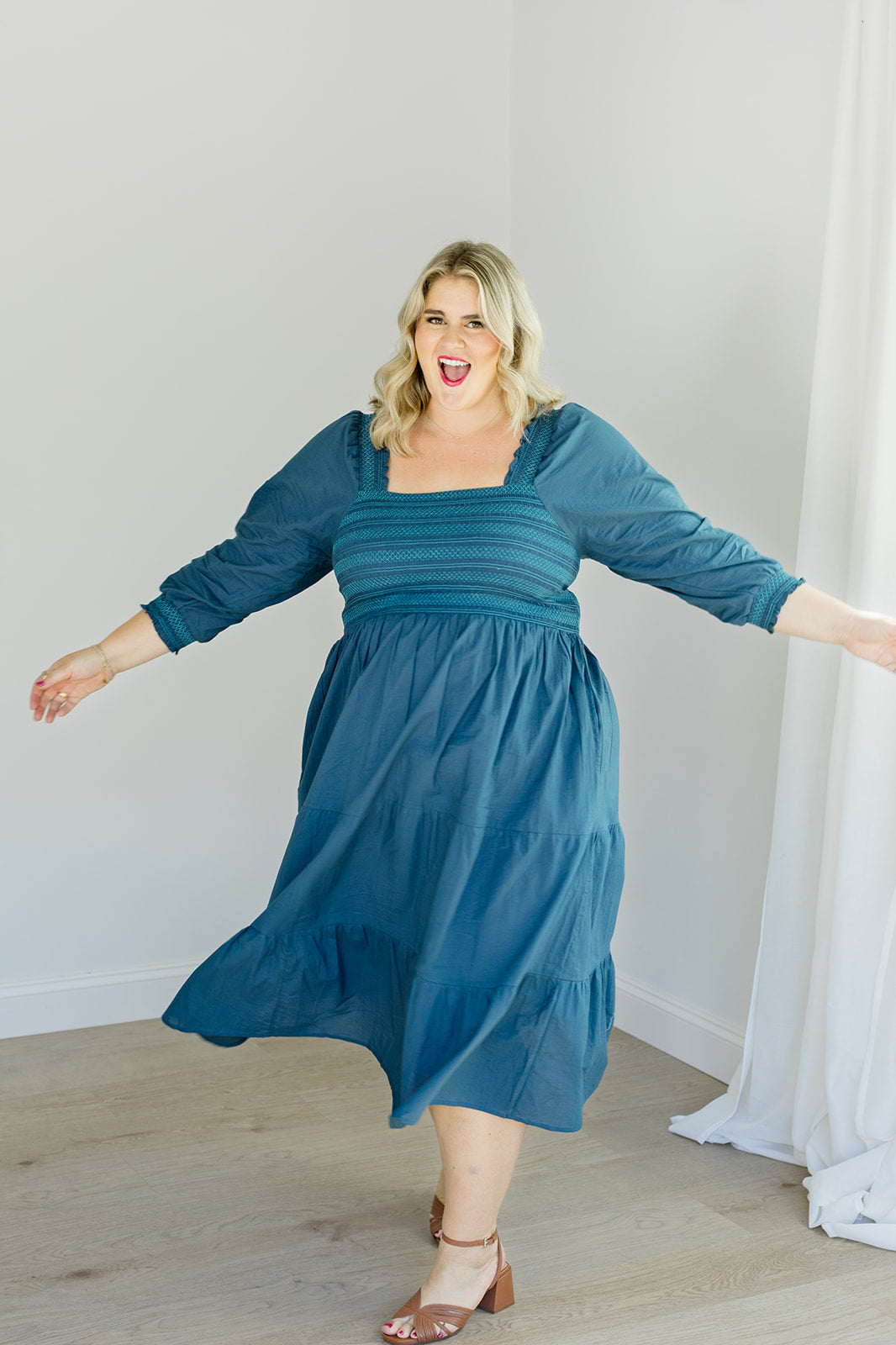 The Jenna Midi Dress in Teal Plus Size