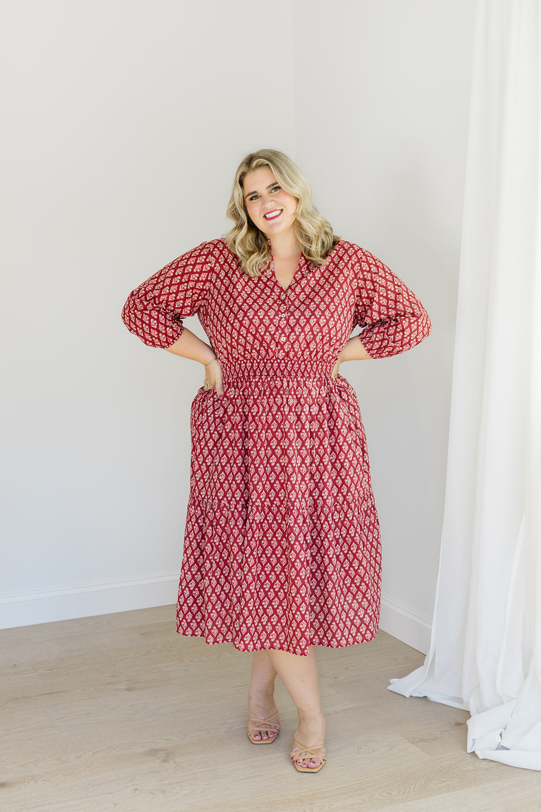 The Francesca Midi Dress in Spiced Merlot Plus Size