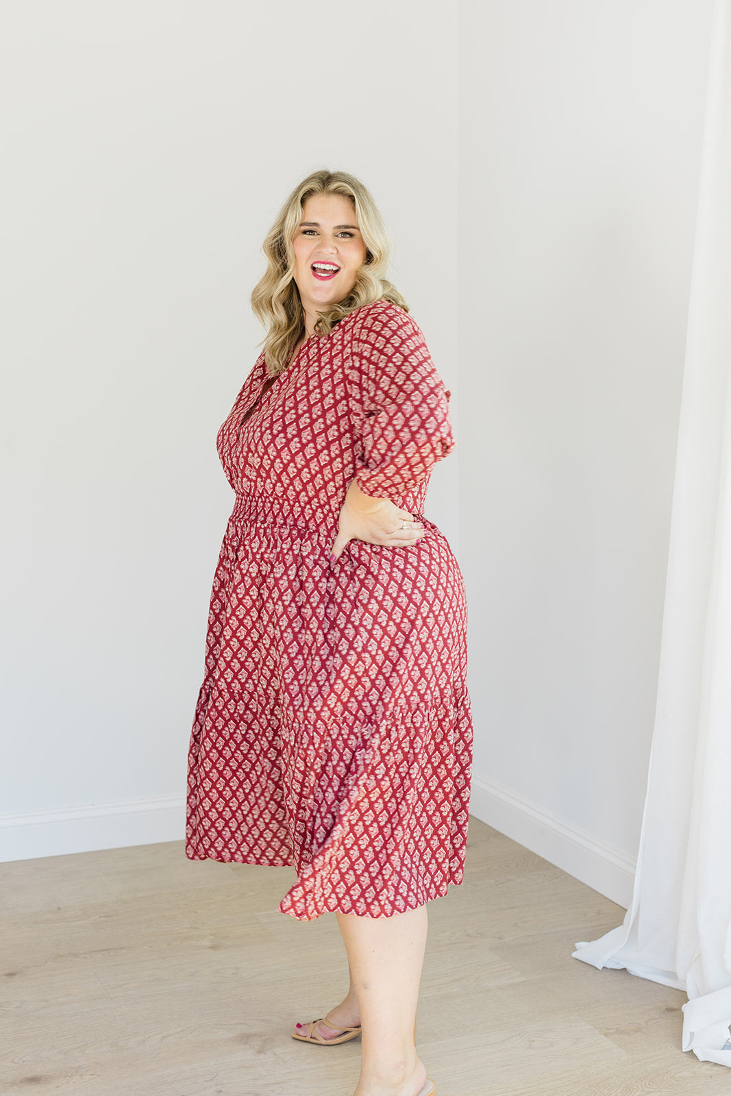 The Francesca Midi Dress in Spiced Merlot Plus Size
