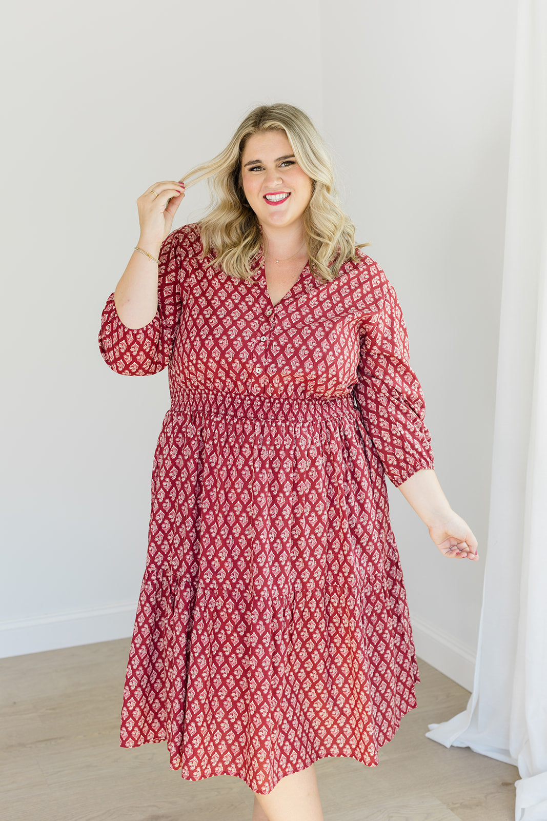 The Francesca Midi Dress in Spiced Merlot Plus Size