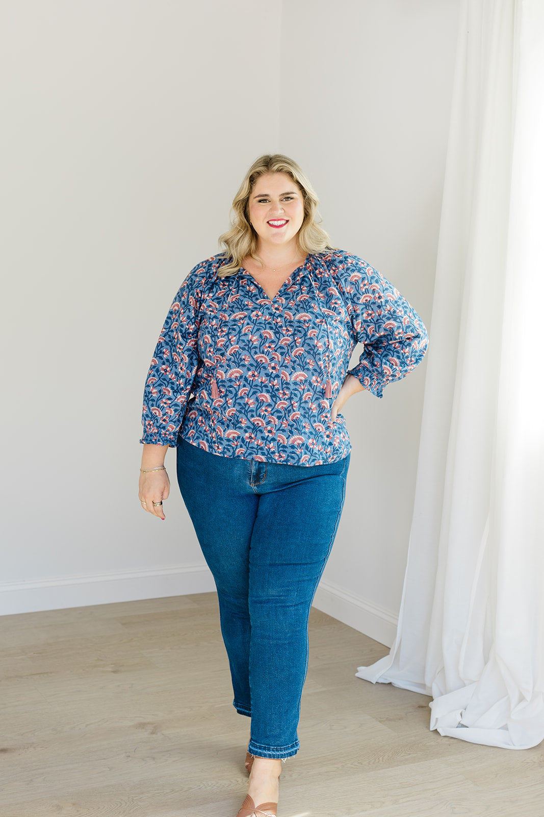 The Jess Top in Indigo Bloom Plus Size