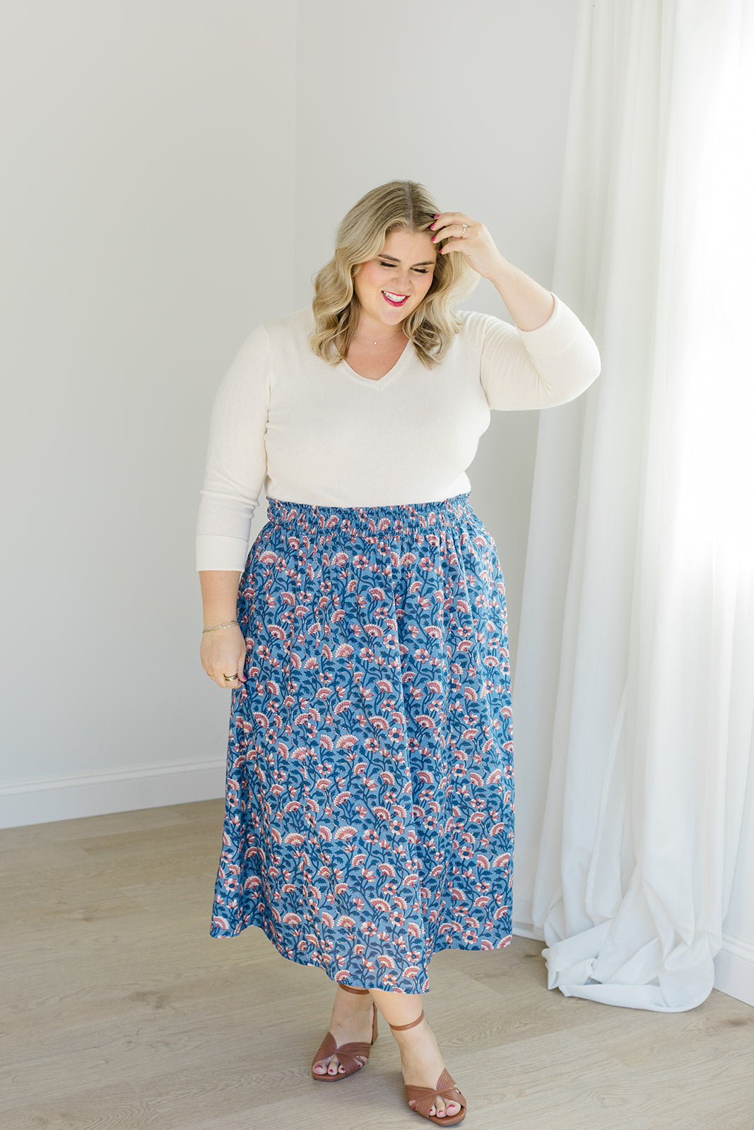 The Melissa Skirt in Indigo Bloom Plus Size
