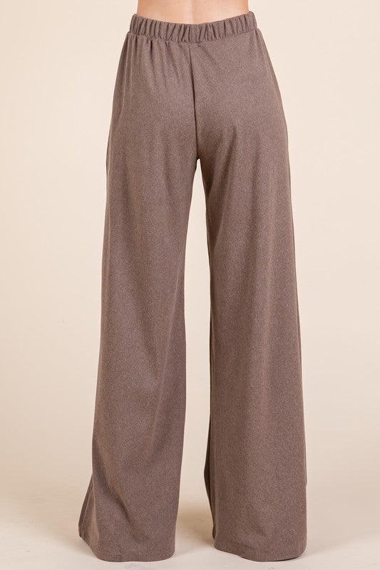 Elastic Waist Wide Leg Beach Pants with Pockets