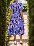 Blue Floral Vacation Midi Dress