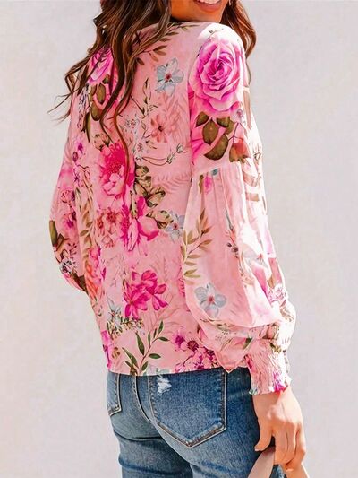 Floral Lantern Sleeve Summer Blouse