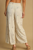 Full Size Lace Embroidered Bow Wide Leg Resort Pants