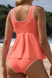 Scoop Neck Wide Strap Coral Tankini Set