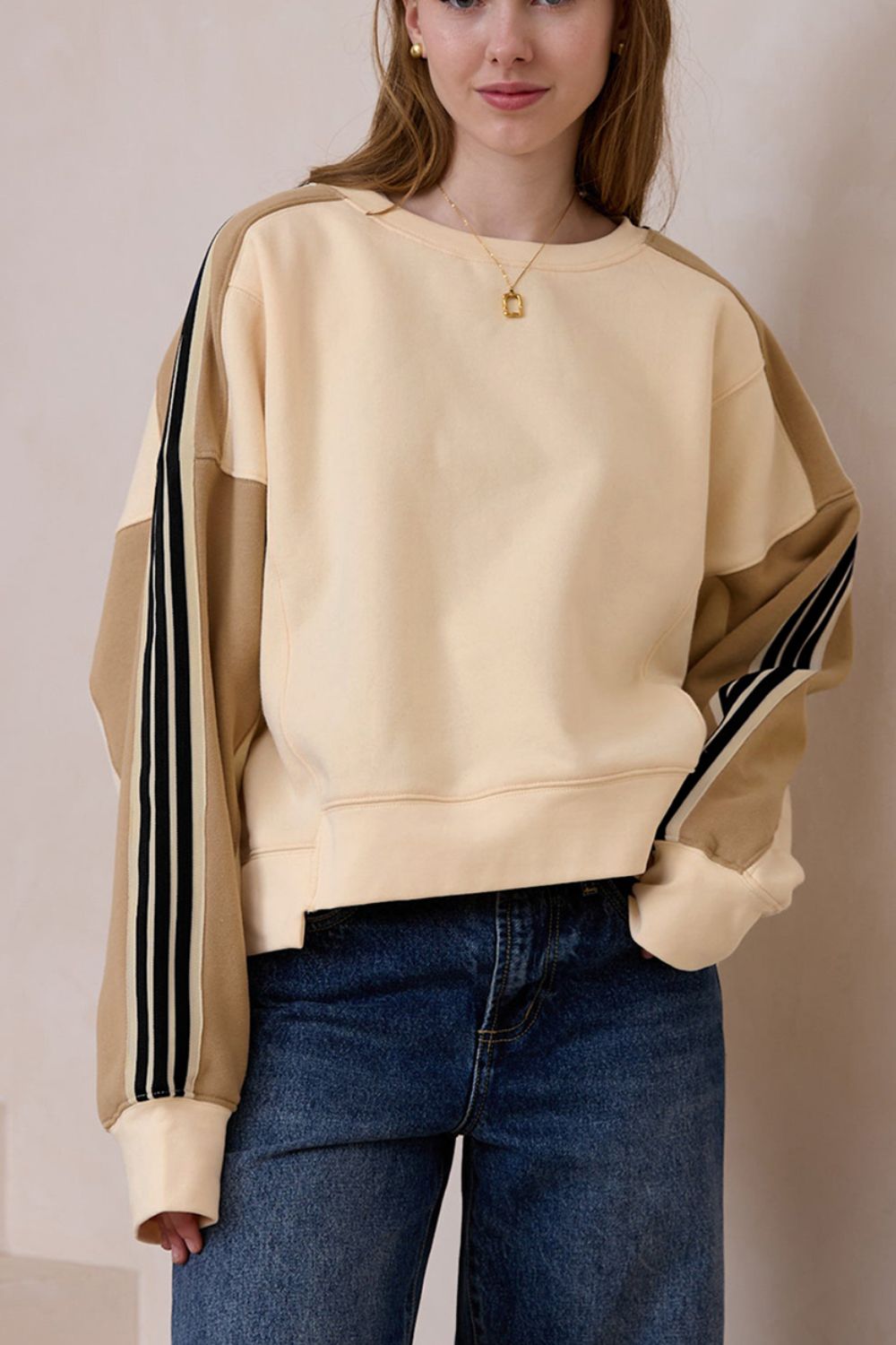 Beige Long Sleeve Sweatshirt