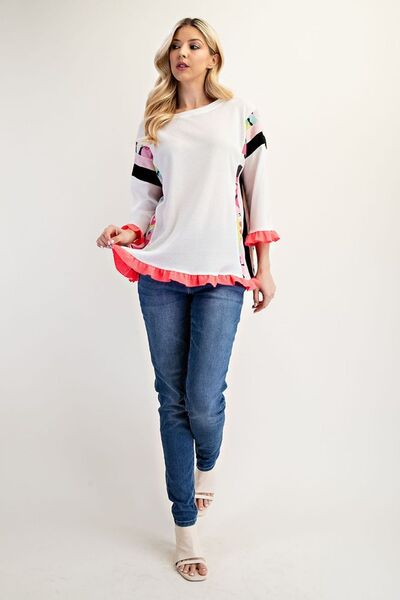 Full Size Ruffle Sleeve Color Block Top Plus Size