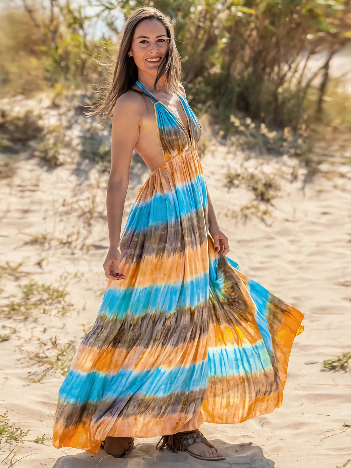 Tie-Dye Halter Neck Beach Maxi Dress