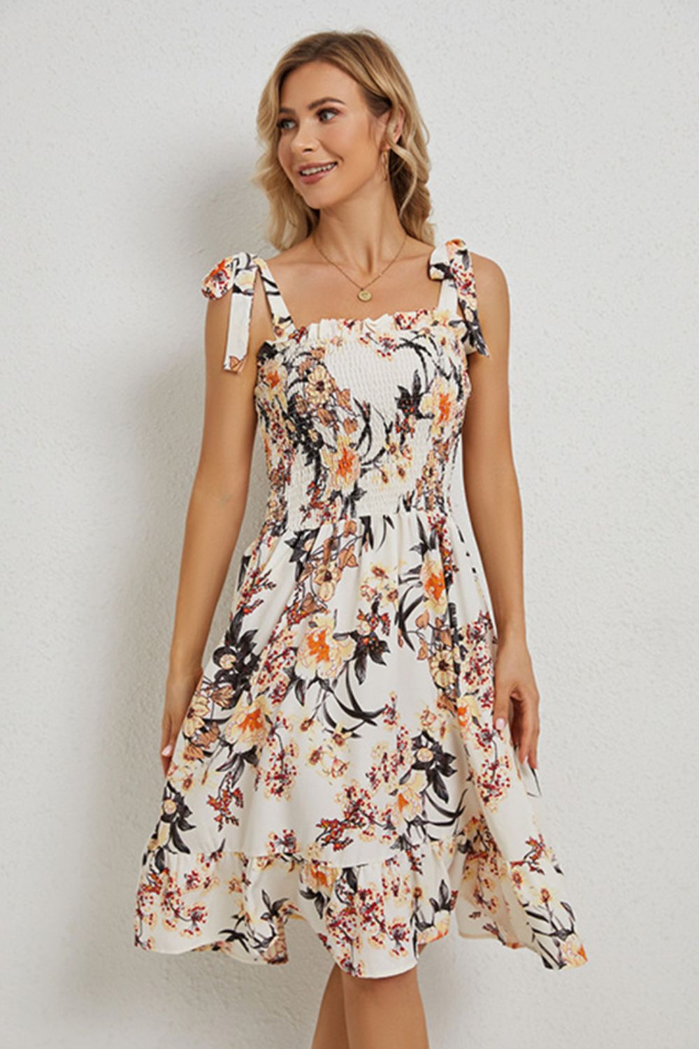 Floral Tie Shoulder Summer Dress