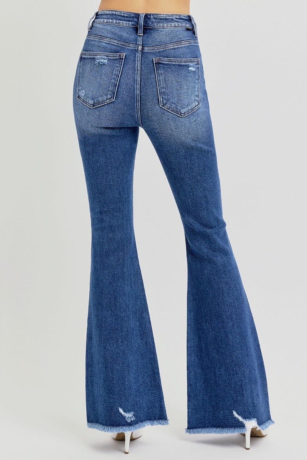 Full Size High Rise Distressed Raw Hem Flare Jeans