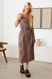 Mocha Drawstring Cargo Midi Dress