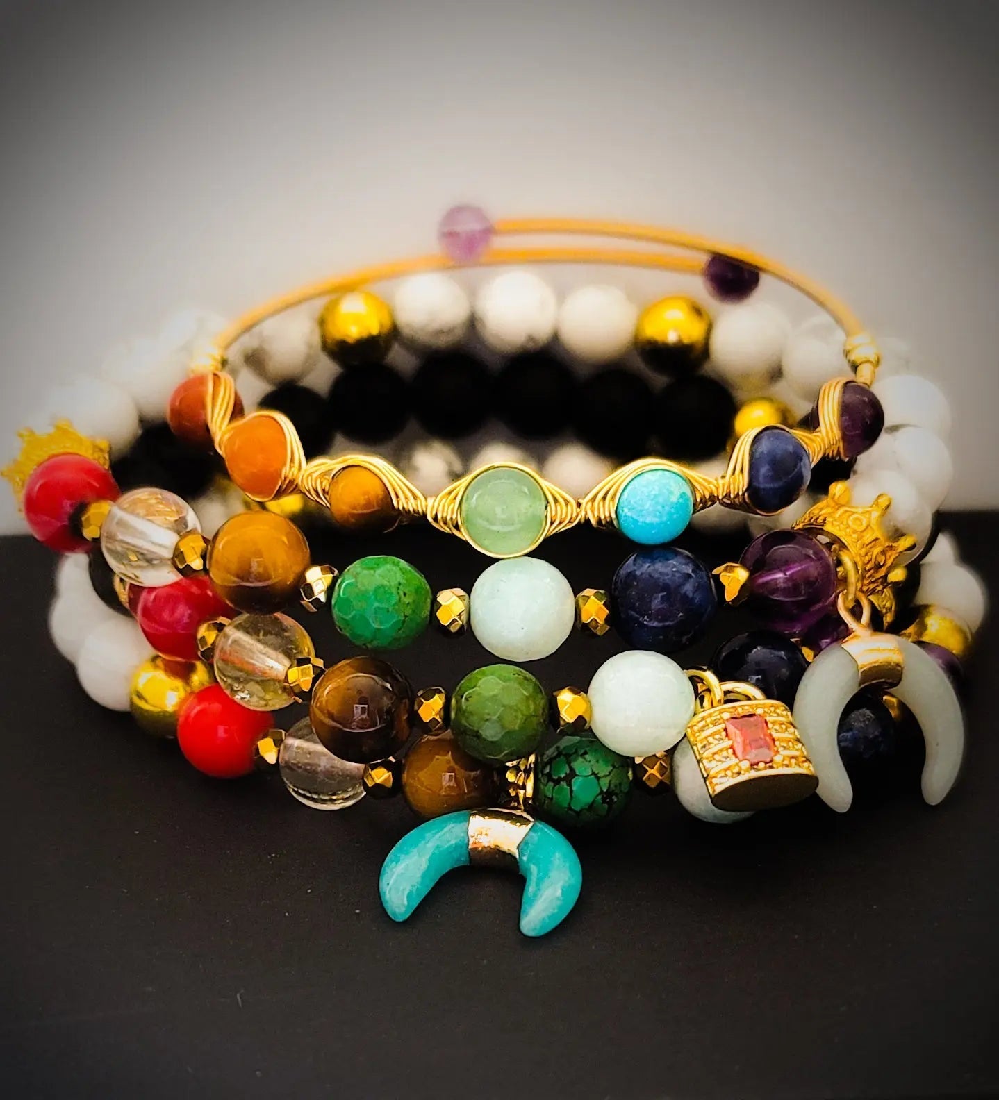 Chakra Stone Stacked Bracelet set Handmade