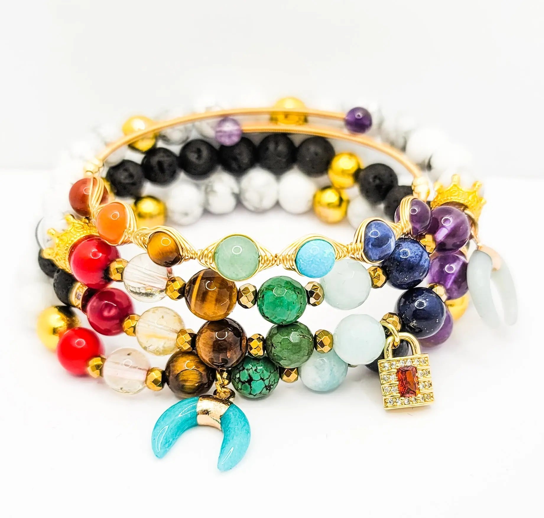Chakra Stone Stacked Bracelet set Handmade