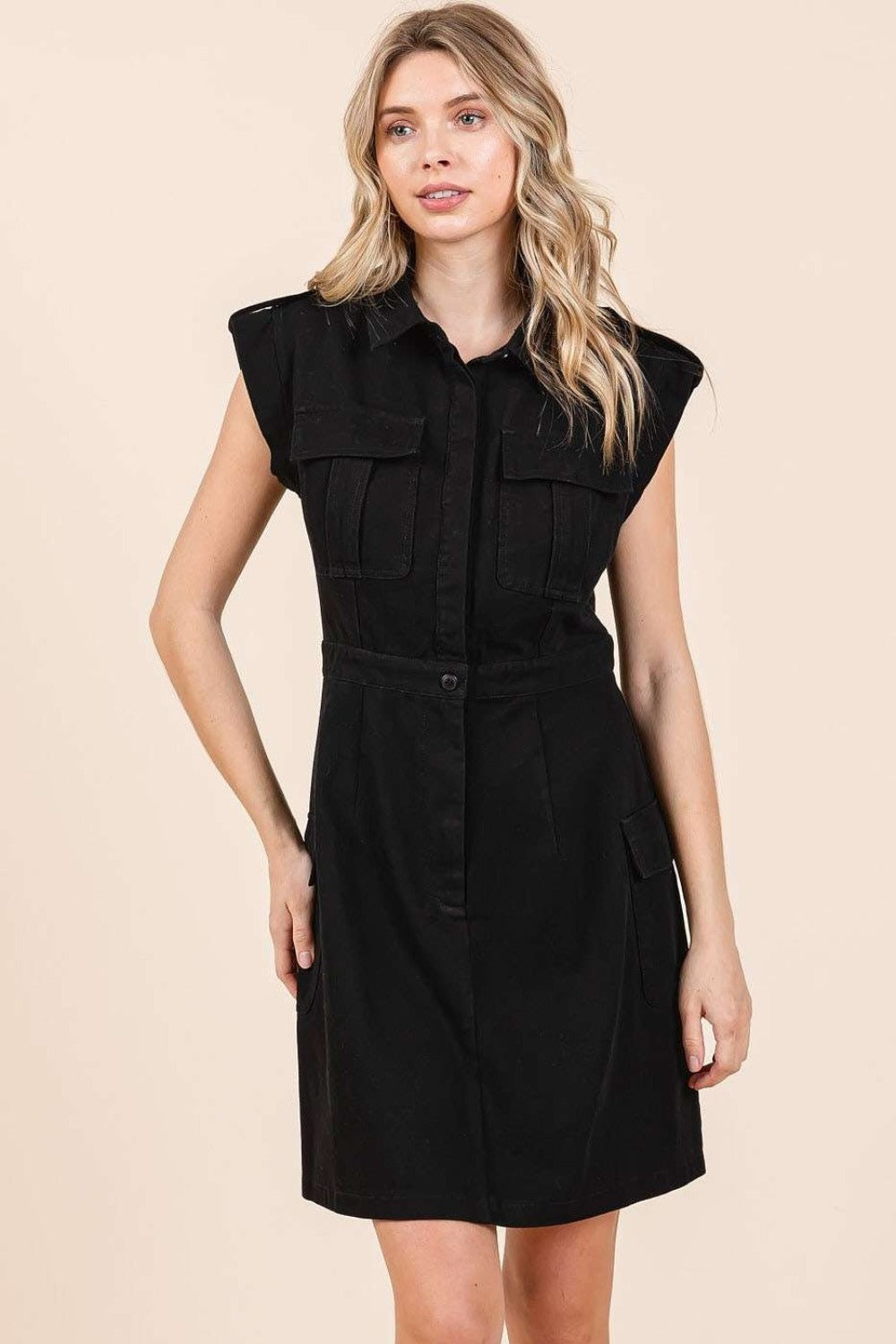 Cargo Pocket Half Button Mini Resort Dress