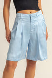 High-Waist Pleated Satin Resort Shorts