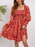 Red Balloon Sleeve Floral Summer Dress