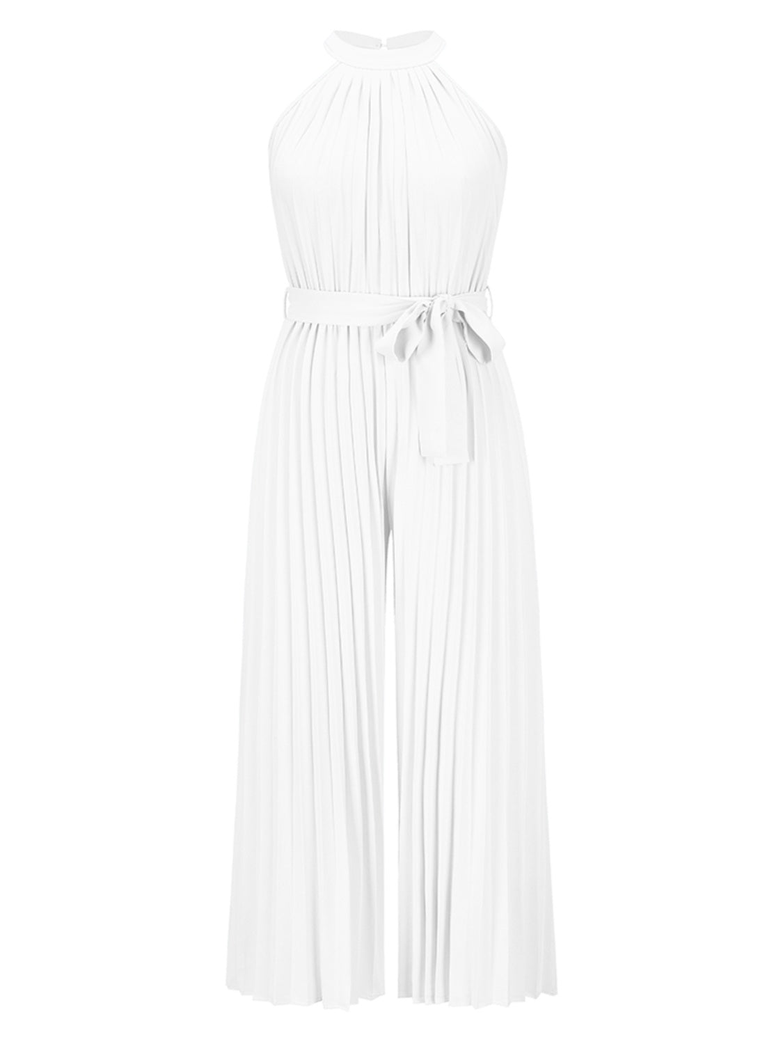 Tie Waist Pleated Sleeveless Resort Jumpsuit