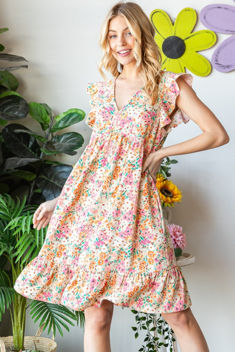 Full Size Floral Ruffled Summer Dress