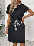 Tied Round Neck Short Sleeve Dress