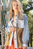 Raw Hem Twill Contrast Button Up Boho Shacket Top