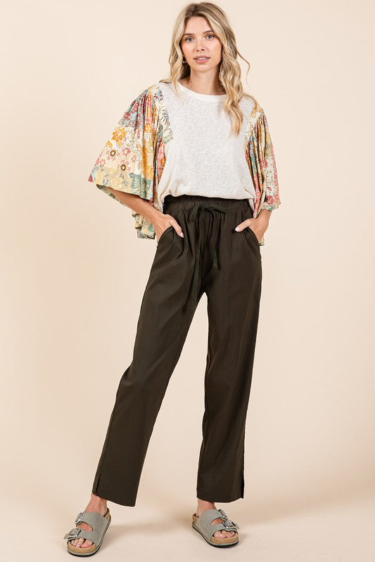 Paperbag Waist Tapered Straight Pants