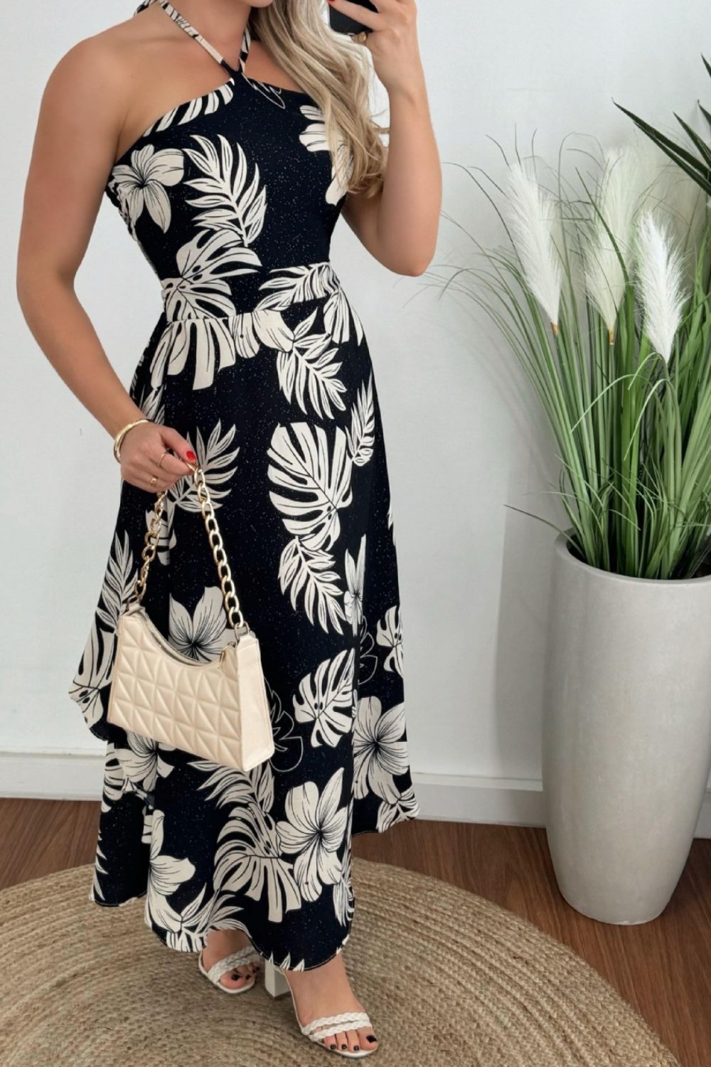 Tropical Vacation Maxi Halter Neck Dress