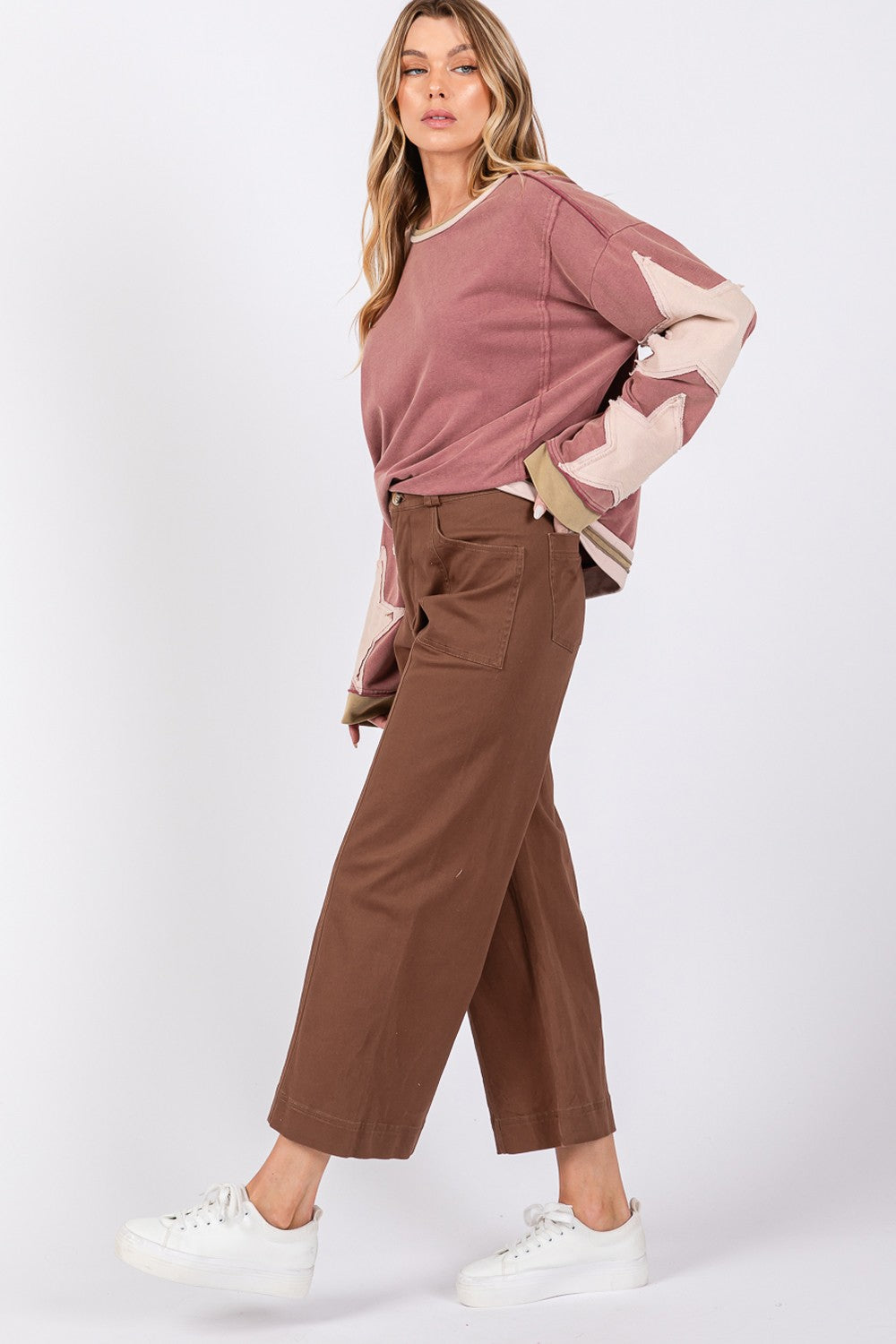 Boho Brown Wide Leg Cropped Pants