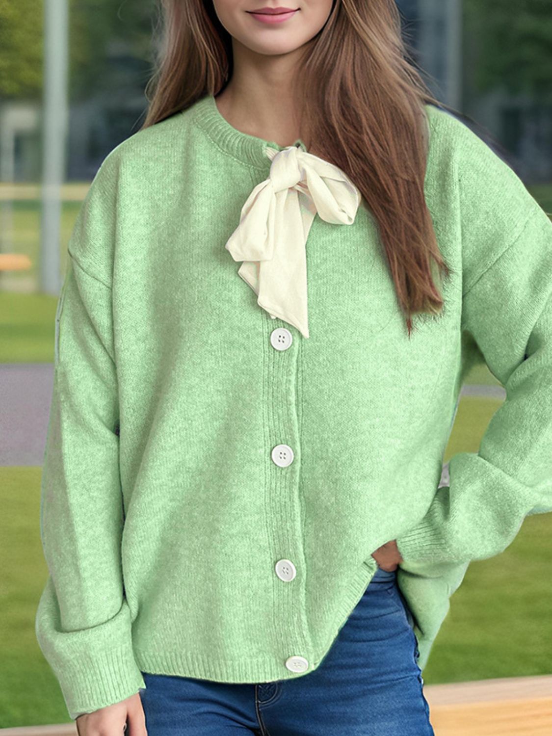 Cute Bow Tie Long Sleeve Cardigan