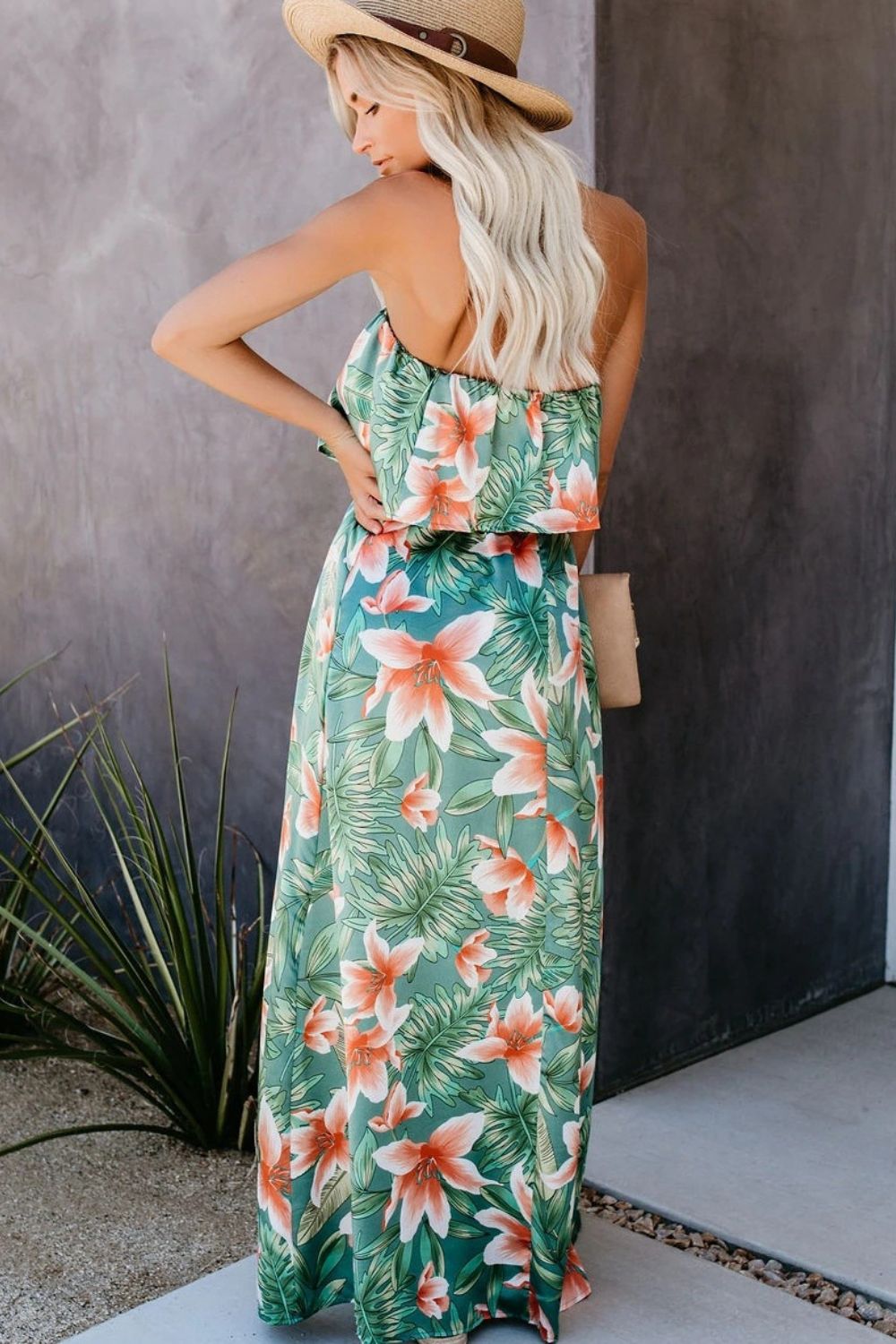 Slit Tropical Sleeveless Tube Maxi Dress