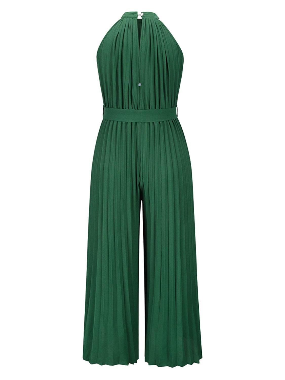 Tie Waist Pleated Sleeveless Resort Jumpsuit