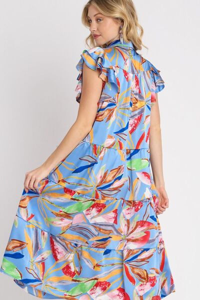 Full Size Tropical Leaf Vacation Midi Dress