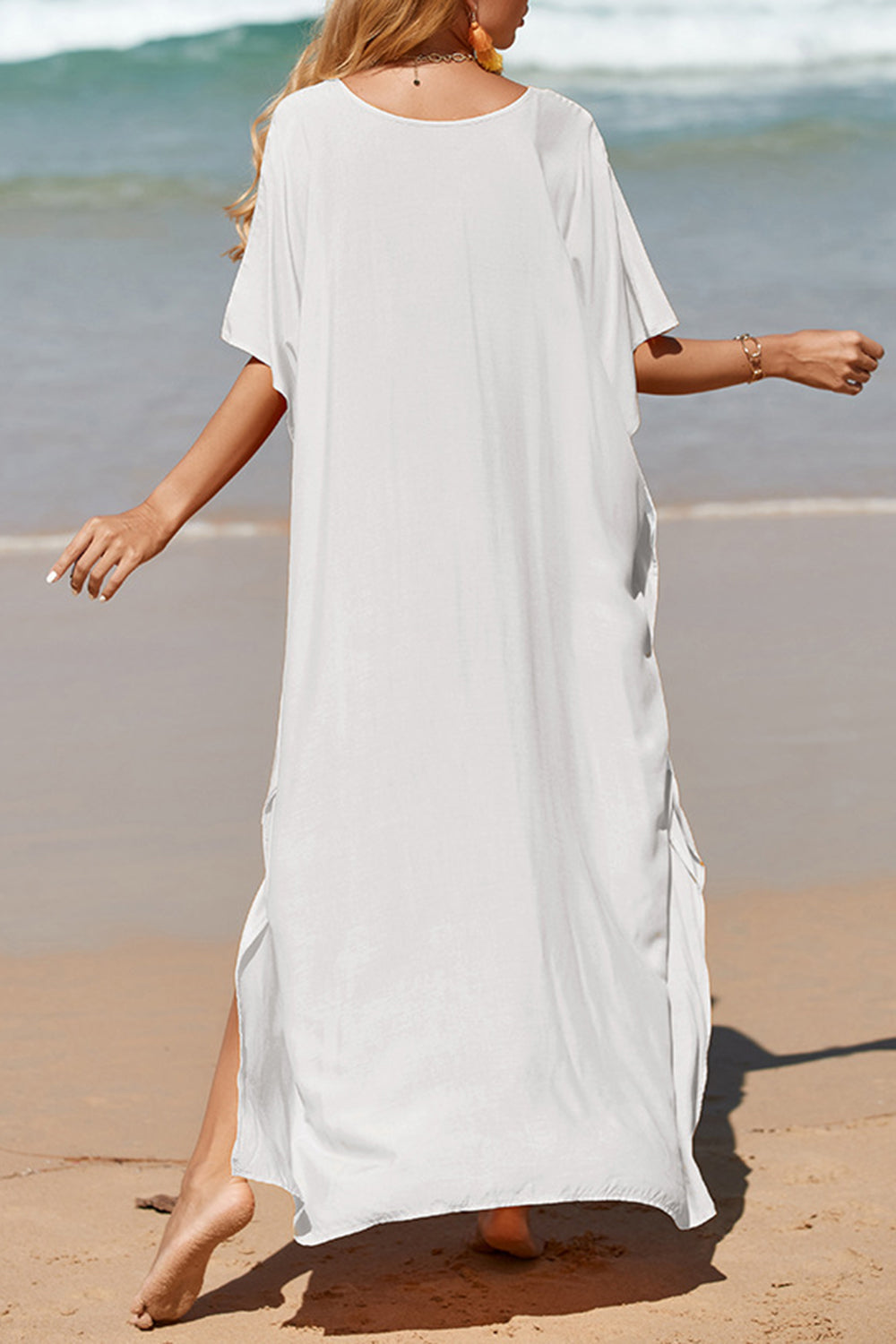 Slit V-Neck Half Sleeve Cover-Up Beach Maxi Dress