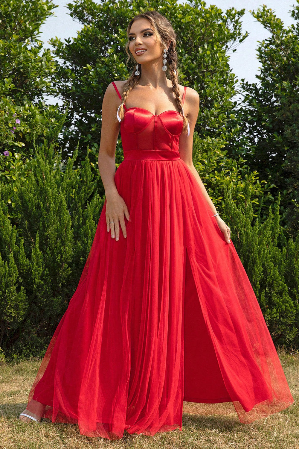 Red Sweetheart Neck Evening Party Dress