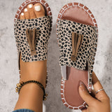 Fringe Leopard Open Toe Sandals