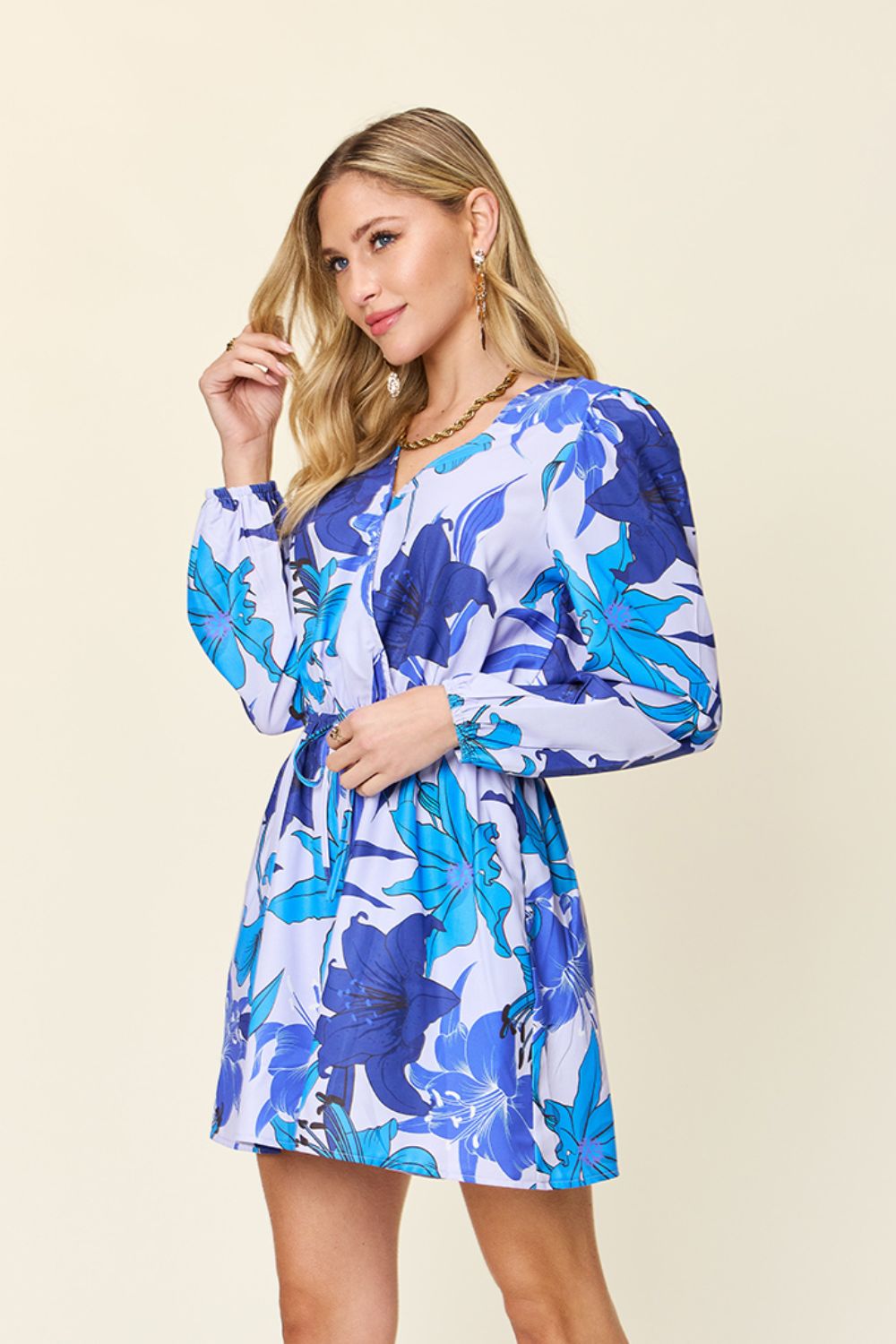 Full Size Floral Long Sleeve Romper with Pockets