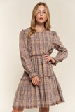 Full Size Washed Frayed Tiered Plaid Dress