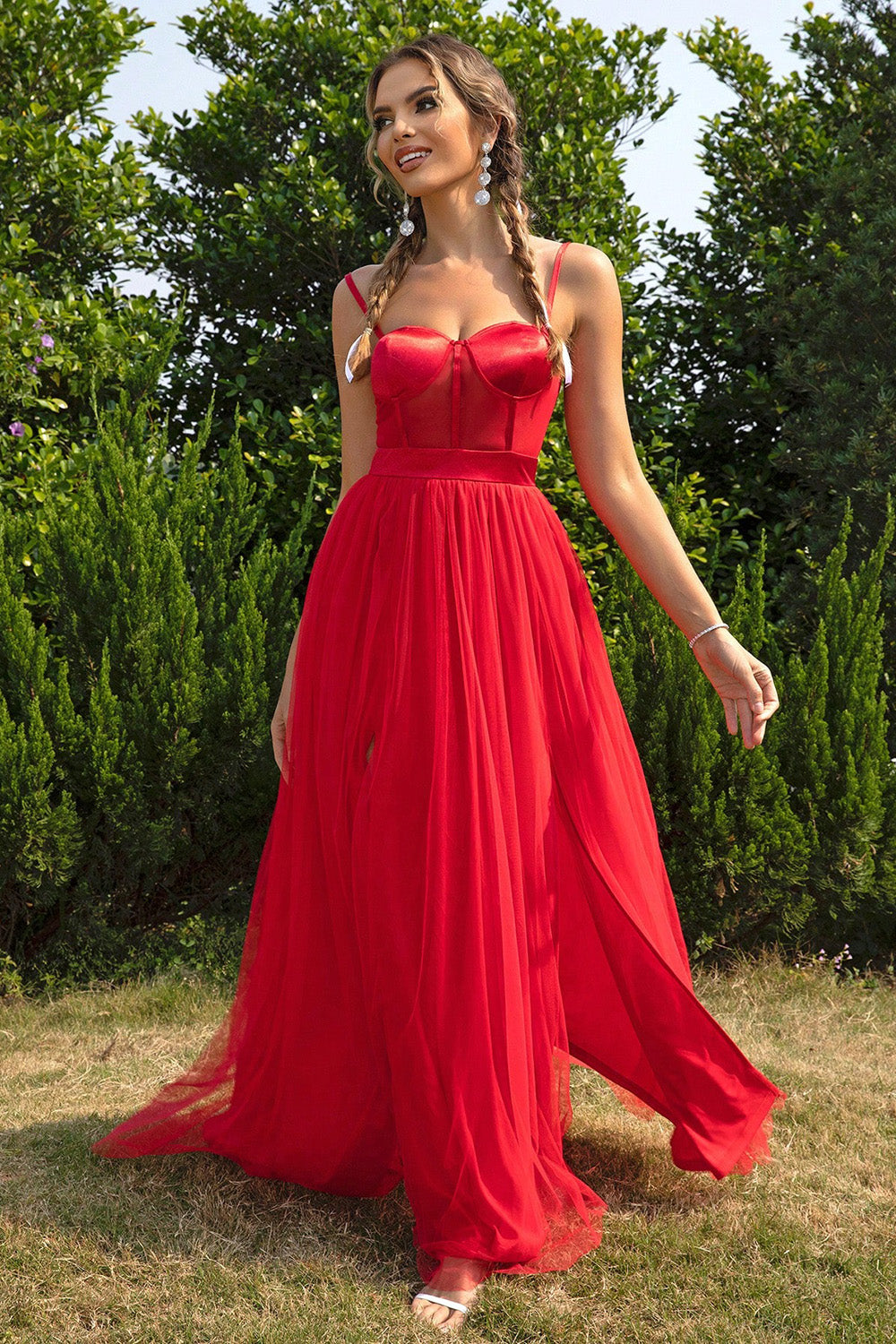Red Sweetheart Neck Evening Party Dress
